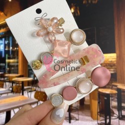 Clema pentru par metalica AGF012TT - Auriu cu Perle si Strasuri, Set 4 bucati